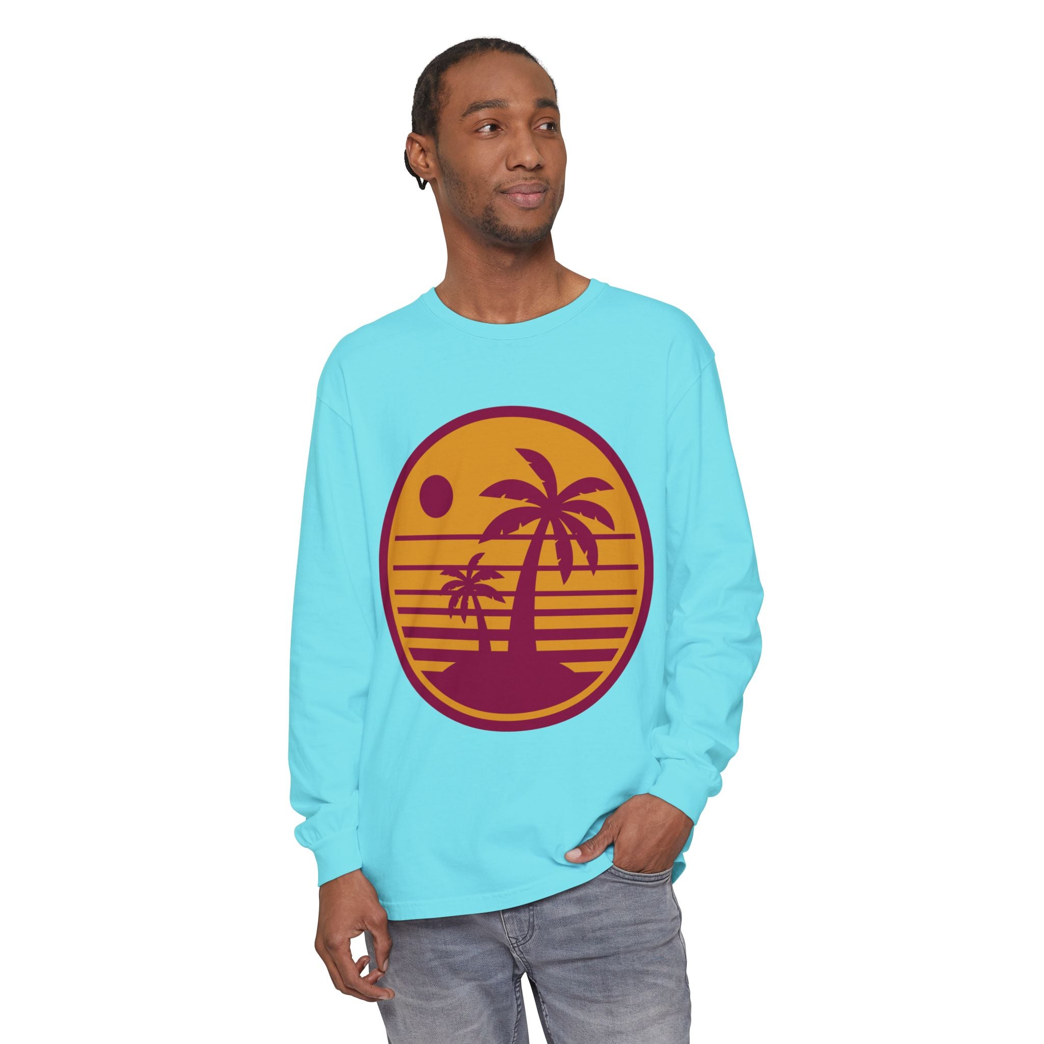 Retro Tropical Palm Sunset Long Sleeve